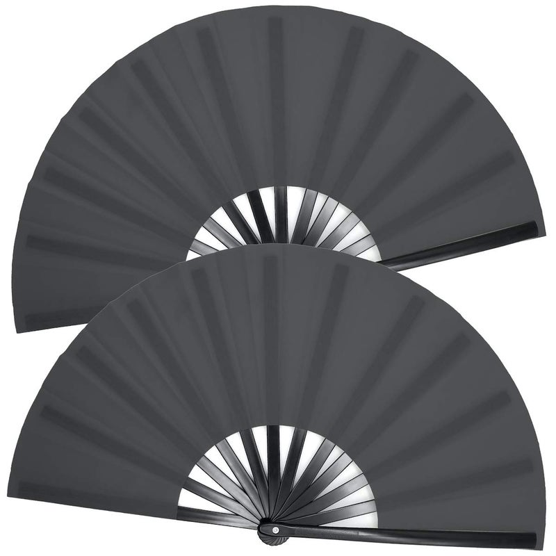OMyTea Large Rave Clack Fans for Line Dancing - Boots on The Ground Folding Hand Fans - Foldable Chinese Tai Chi Kung Fu Fans - for EDM, Music Festival, Hot Flashes, Party, Decoration (Black, 2 Packs) - Image 1